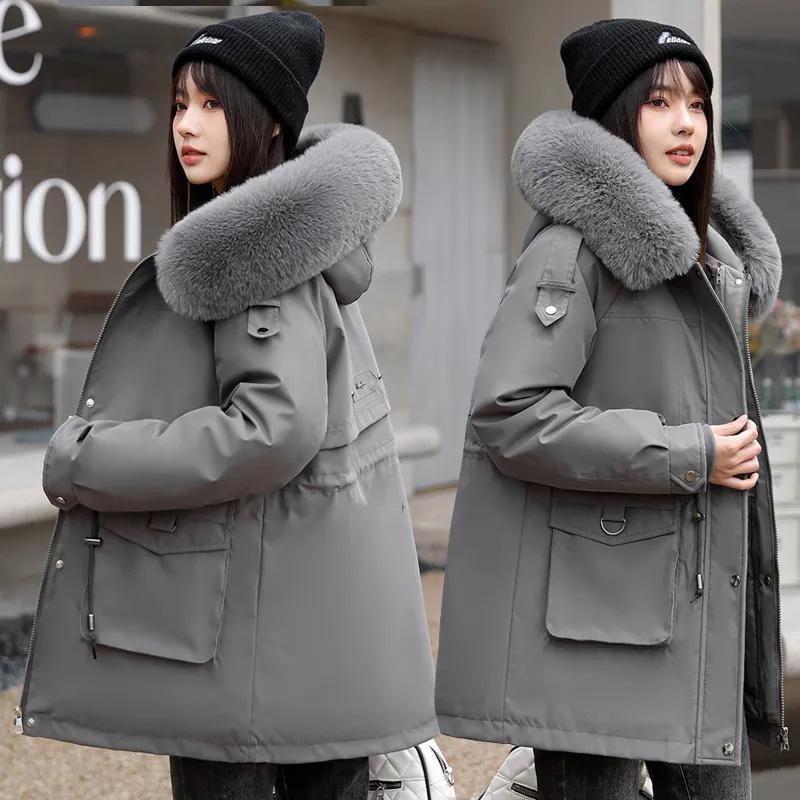 Winter Coat Thicken Parker Women's Warm Detachable Inner Down Cotton Jacket Female Loose Warm Hooded Parkas Overcoat
