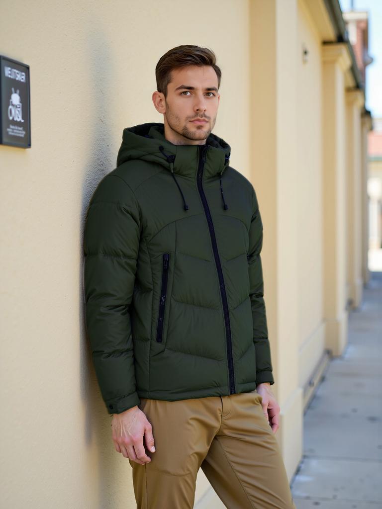 Cinemore 2025 Winter Coat Men's Down Jacket with Pockets, Warm, Drawstring, Hooded, Short Parka Men's 8006