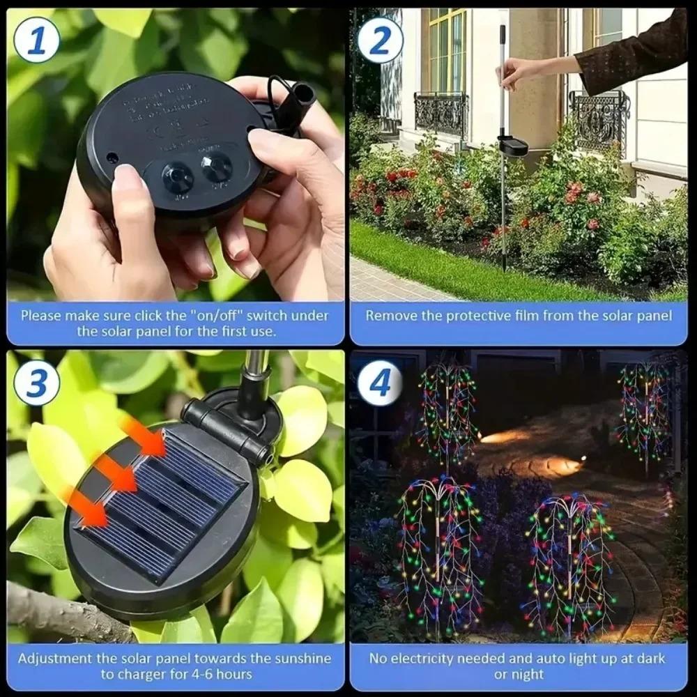 Solar Powered 200/120LED Willow Tree Fireworks Lamp 8 Modes Outdoor Garden Lights Multicolour/warm Decorative String Light