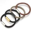 1pc 20cm Simple Design Men's Bracelet Genuine Leather Braided Stainless Steel Magnetic Buckle Bangle For Women Men Jewelry Gifts