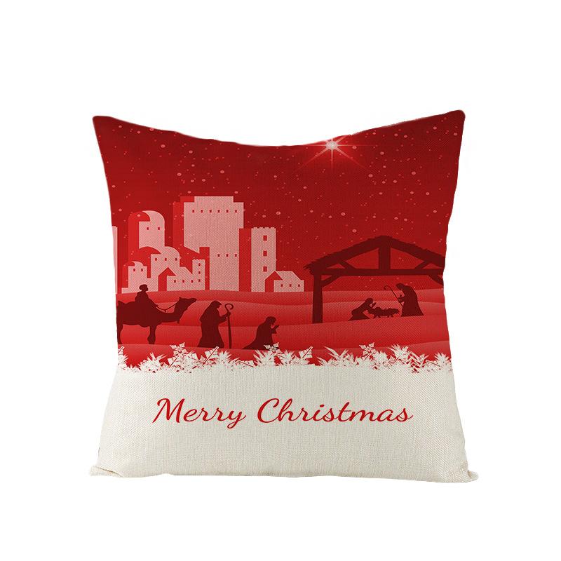 Cartoon Printed Polyester Pillow Cover Christmas Cushion Cushion Cover Red Christmas Home Decoration