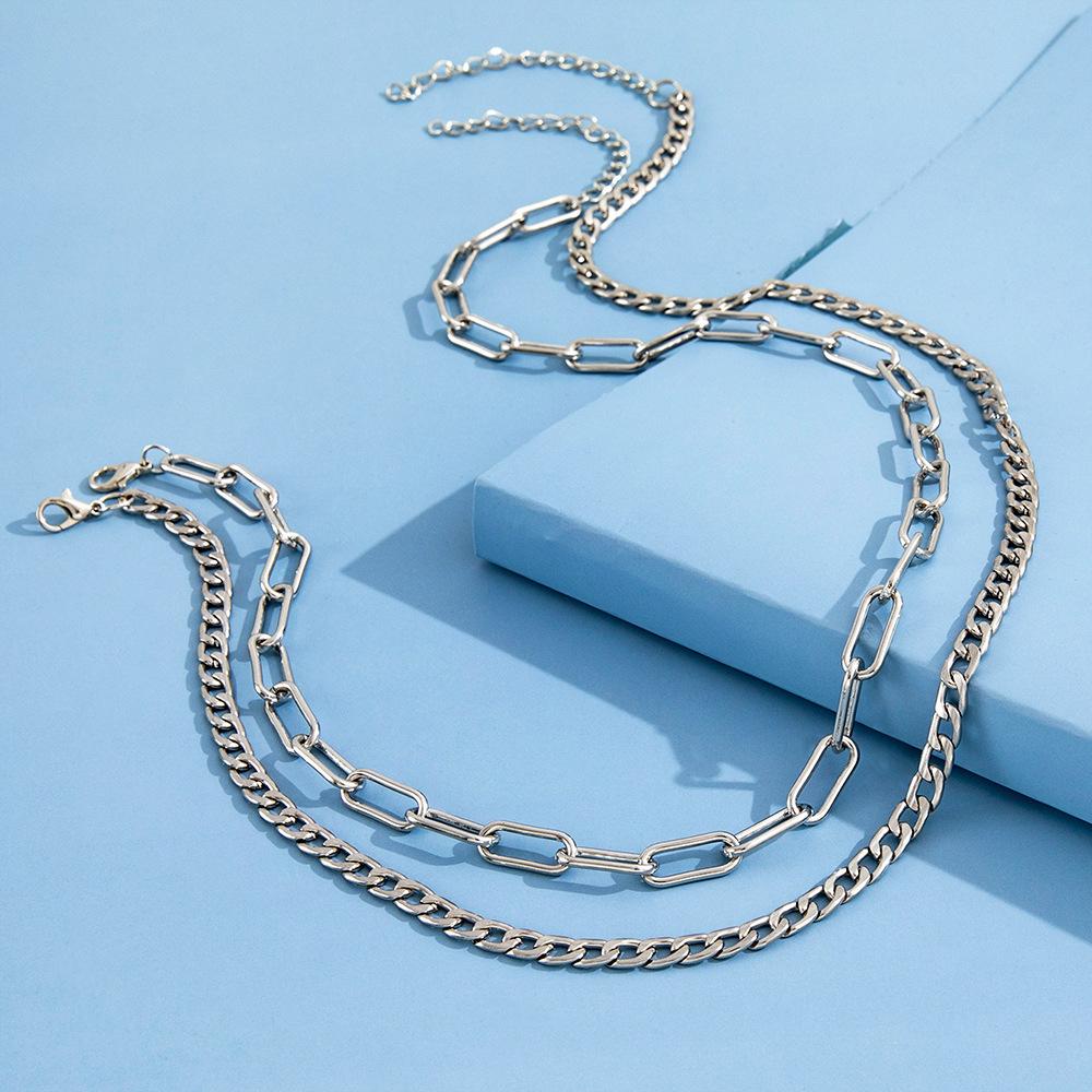 Hip-hop Style Punk Retro Figaro Chain, Threaded Chain, 2 Double Neck Necklaces