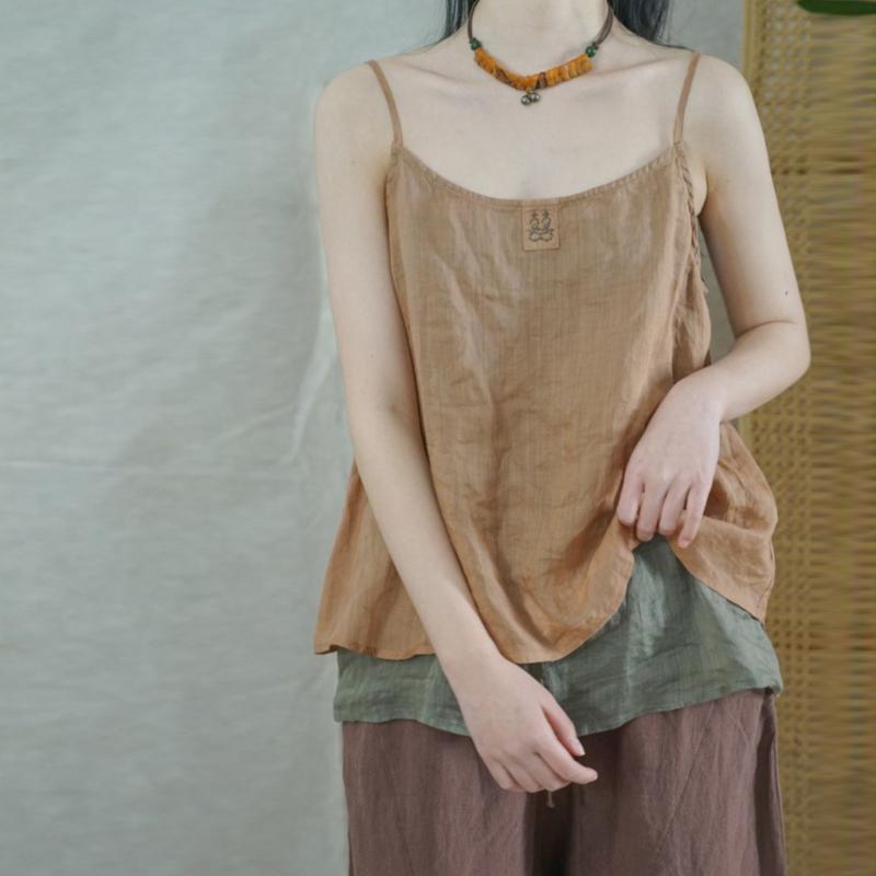 

Женские винтажные майки Johnature с вышивкой в ​​стиле пэчворк, летние мягкие топы из рами высокого качества, женские майки One Size оранжевый/кофейный