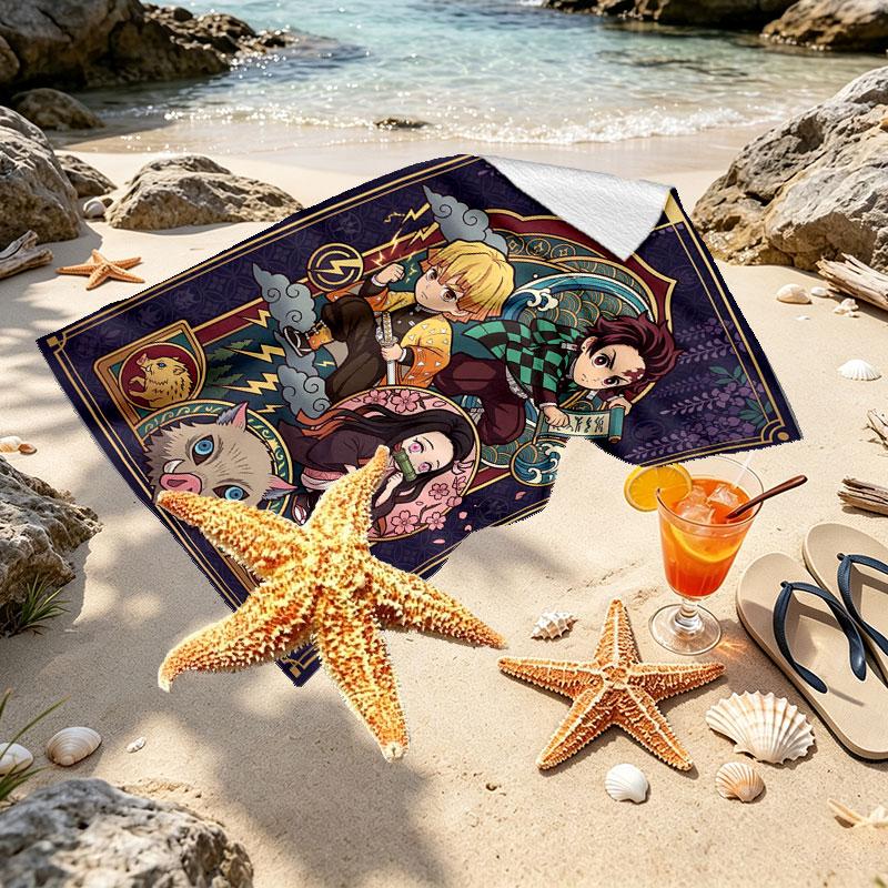 Serviette de plage personnalisée avec nom et motif Demon Slayer, pour Voyage Camping Fête à la plage Décoration de maison, Cadeau d'anniversaire pour la Famille & les Amis