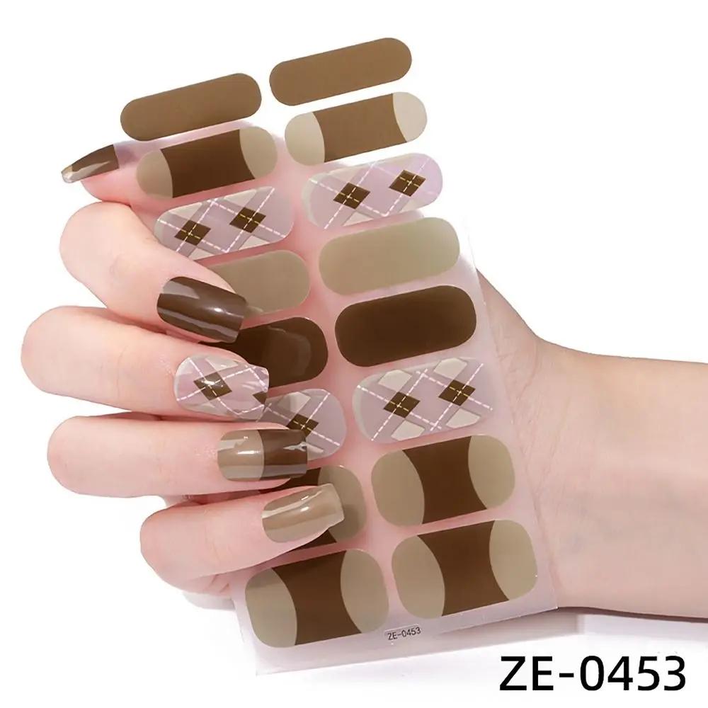 16Strip Semi Cured Gel Nail Stickers Gradient Colors French Nail Art Gel Full Nail Wraps Glittering Nail Art Stickers Nail Decor