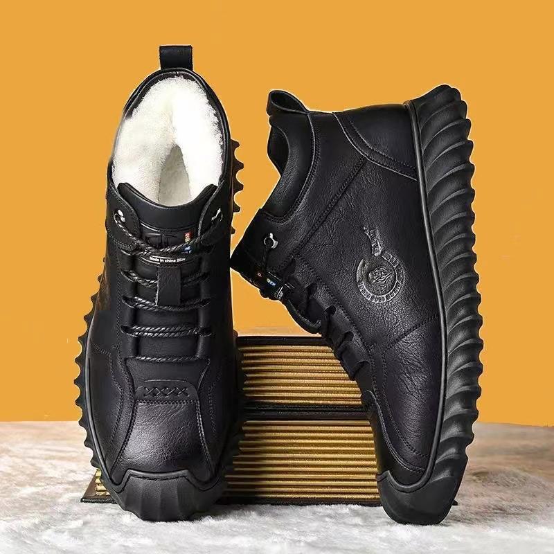 CINESSD New Warm Winter Velvet Men's Snow Boots Non-slip Men's Leather Boots Thick Bottom Dad Shoes