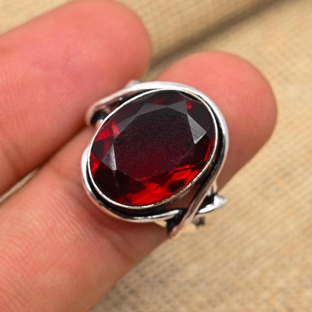 Roter Granat Edelstein 925 Sterling Silber handgefertigter Schmuckring für Hochzeitsgeschenk