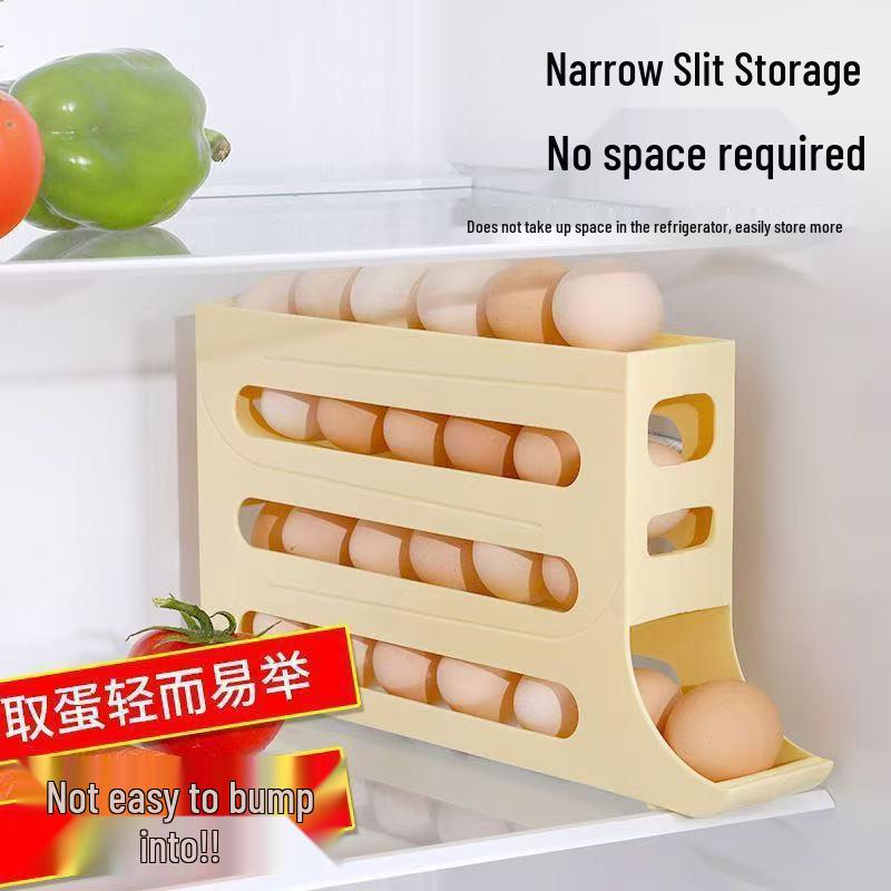 

Автоматический ролик для хранения яиц для холодильника - Кухонный органайзер и легкое извлечение яиц белый