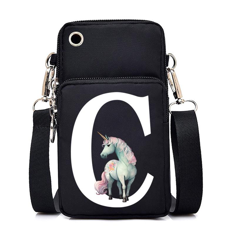 Unicorn Unicorn Letter Printing Black Oblique Span Bag Casual Portable Multi-Function Mobile Phone Bag