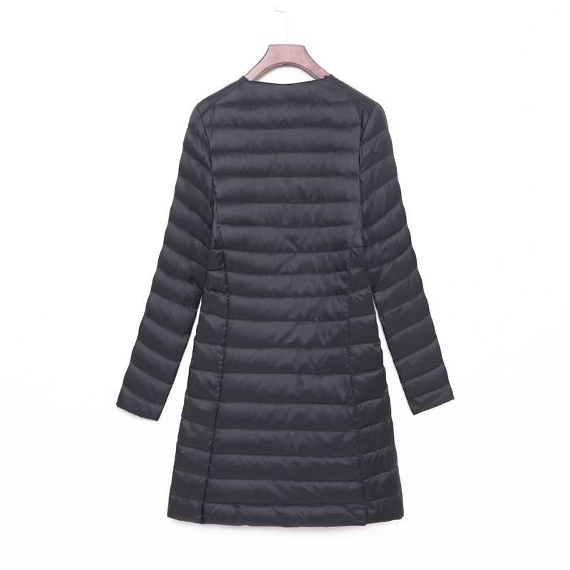 New down jacket women's light, medium and long fashion and thin white duck down button-down round neck warm jacket