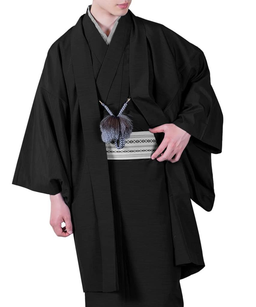 Washable Tsumugi Single [KYOETSU] Haori, Plain, Fabric, Piece, Men's (M, Black)