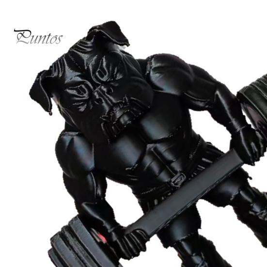 Small Bulldog Statue 3D Printed Fitness Figurine, Modern Muscular Barbell Dog Office Ornament Statue, Black Sculpture for Home Desk Decor Decoration