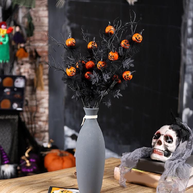 Halloween Centerpieces Black Pumpkins Floral Arrangement Adjustable Stem Plastic Decoration For Themed Parties Family Gatherings