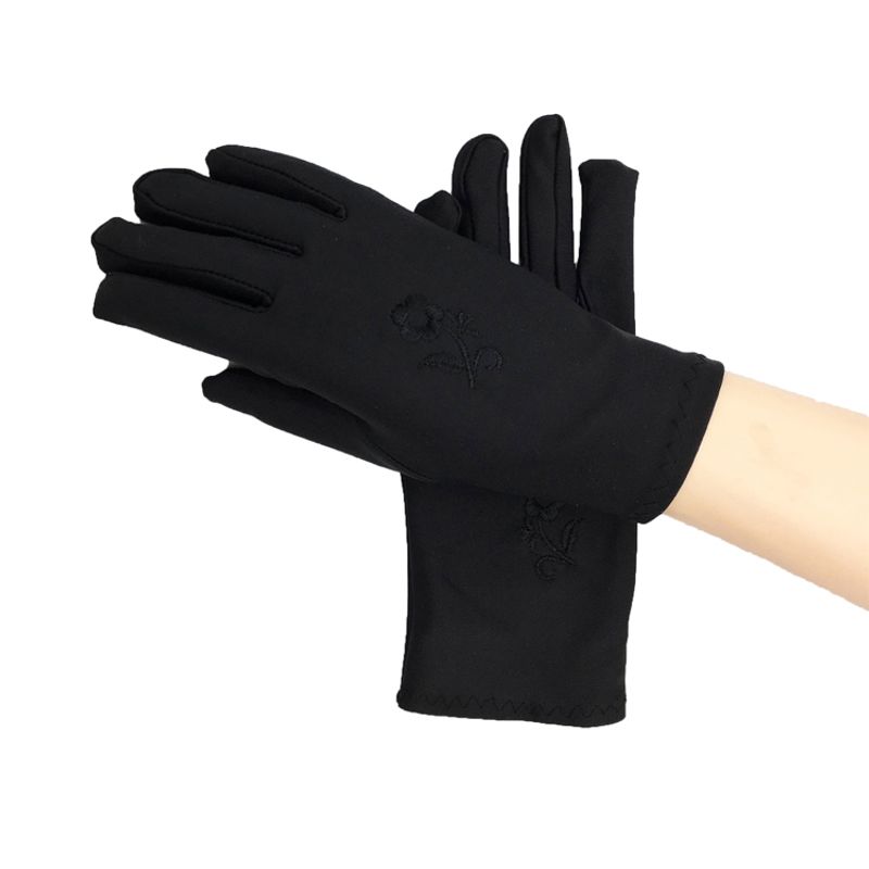 

Spring & Fall Cycling Summer Thin Gloves Black and White Elastic Spandex Dance Gymnastics Fitness Tight White Gloves Jewelry Embroider Black 4 pairs All yards
