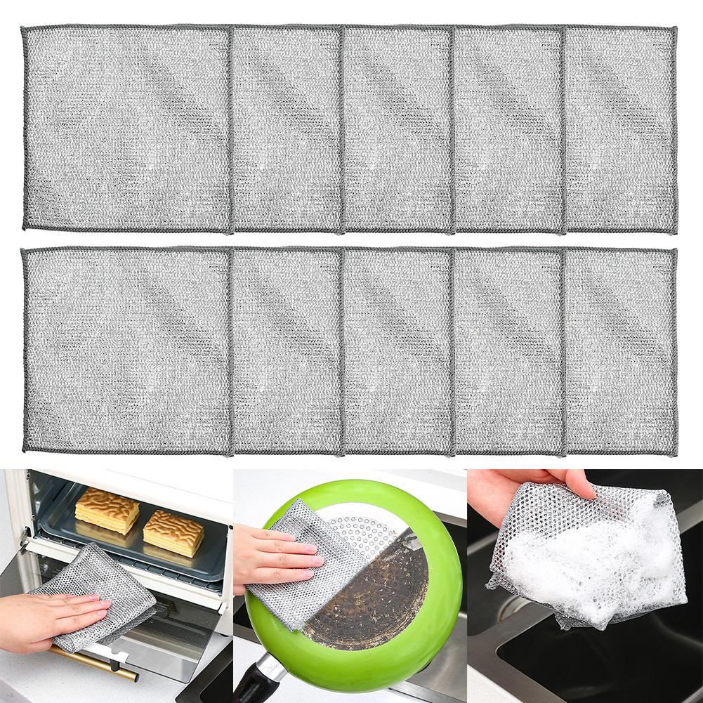 Metal Steel Wire Cleaning Rags Home Kitchen Pot Dish Pan Dishcloth Towels Double Layer Non Stick Oil Steel Wire Rag Cloths