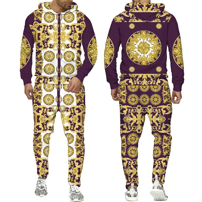 Trening pentru bărbați cu imprimeu 3D Phnom Penh auriu, stil hip hop, hanorac cu mânecă lungă, pantaloni, costum de primăvară toamnă, set de îmbrăcăminte sport pentru jogging pentru bărbați