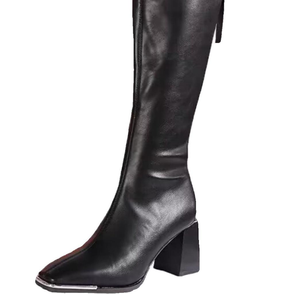 Fashion thick heel women's autumn and winter new square head thin but knee small mouth high heel boots
