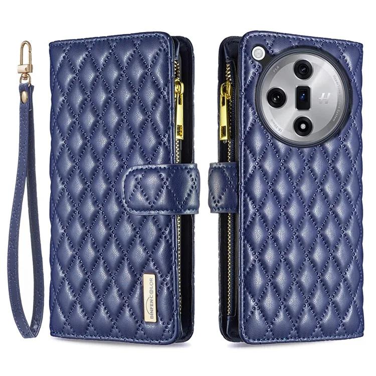 

BINFEN COLOR BF Style-15 для Oppo Find X7 Ultra чехол с ромбовидным принтом и карманом на молнии для телефона