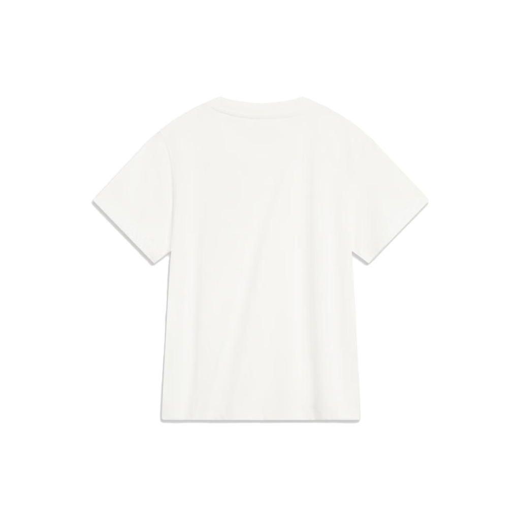 Li Ning Embroidered Floral Round Neck Short Sleeve T-Shirt Women Tops Off-White AHST490-1