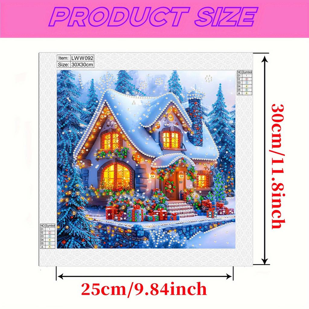 Xmas House Diamond Art Kits for Home Office Wall Decor Diamond Dots Gem Art Crystal Rhinestones Diamond Painting 11.81x11.81in
