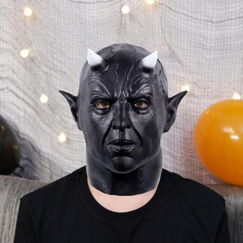 Devil Face Cushion Halloween Cosplay Prop Scary Horror Headgear with Horns Creepy Latex Party Costume Accessory