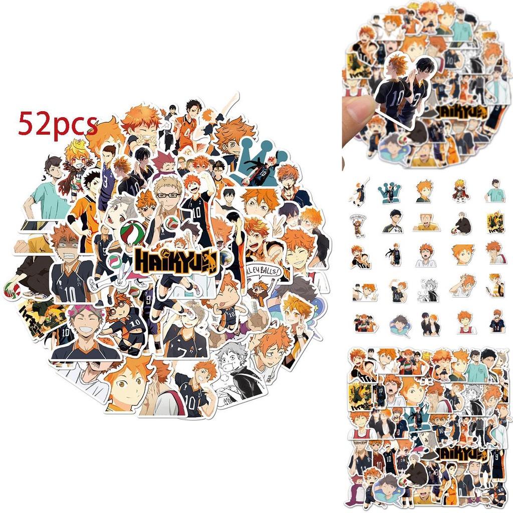 Vibrant Haikyuu!! 52-piece Pvc Stickers Perfect For Luggage And Skateboards