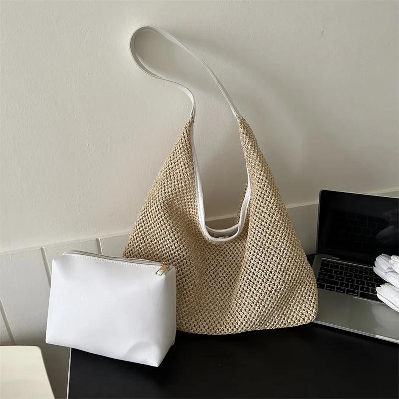 Casual Beach Summer Popular Woven Mother-in-law Bag Fashionable One-shoulder Seaside Travel Beach Straw Bag Women Handbags