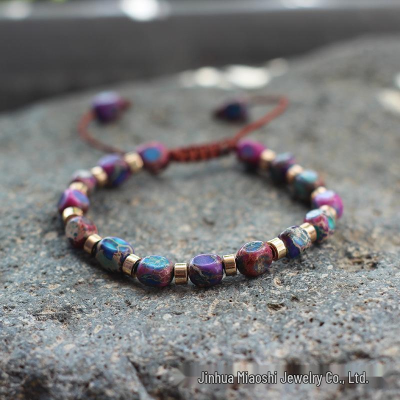 Bohemian Women's Colorful Imperial Shoushan Stone Bracelet, 5*7 Irregular Natural Stone Design