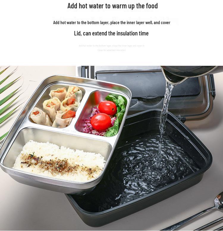 Multi-Compartment Stainless Steel Bento Box - No Flavor Mixing, Microwave Safe, Ideal for Students and Office Workers, Portable Lunch Solution