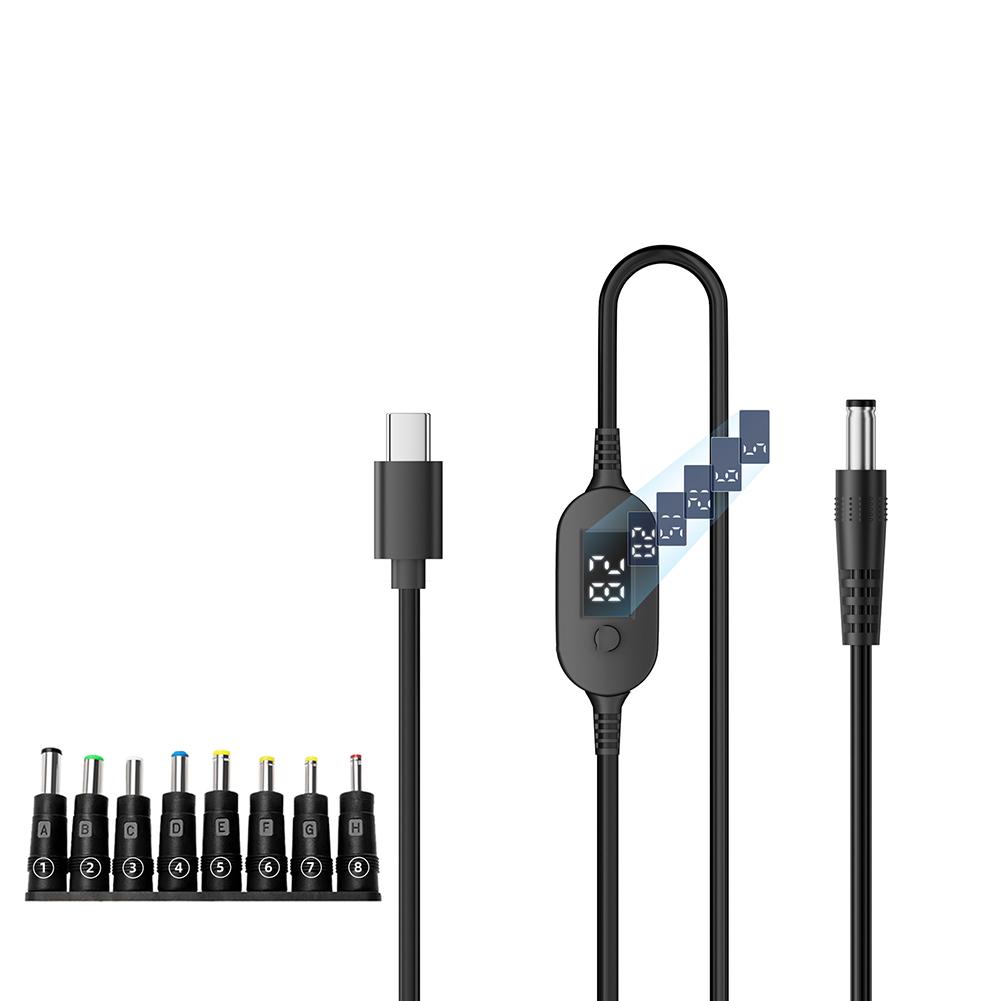 Type-C To DC 5.5x2.5mm Power Cable 140W 6-Level Adjustable Voltage Display For Laptop Router Camera Charging Adapter Kit