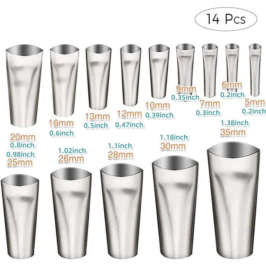 14Pieces Stainless Steel Caulking Nozzle Set Sealant Tip for Various Sizes Cartridges Dispensing Tip Comfortable Grip