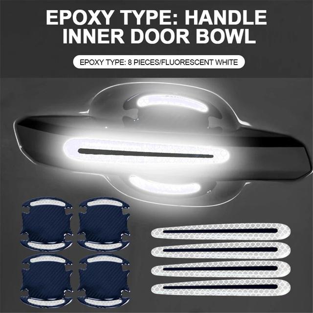 8 Allzweck-3D-Carbonfaser-Autotürgriff-Aufkleber, kratzfeste Aufkleber, Auto-Sicherheits-Reflexstreifen-Autoaufkleber