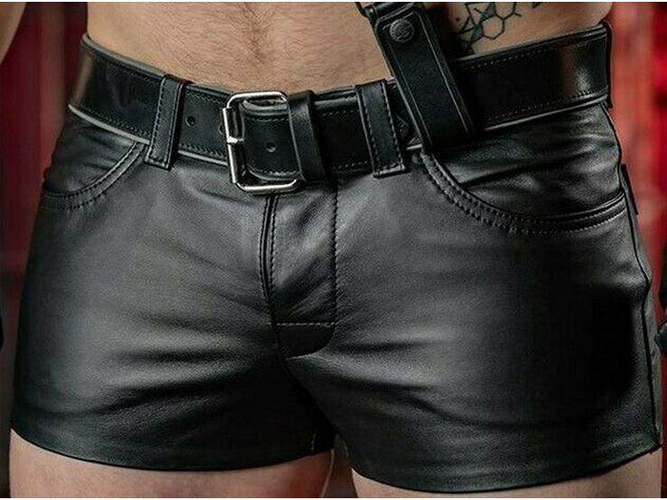 2024 European & American Solid Color PU Men's Casual Super Short Leather Pants