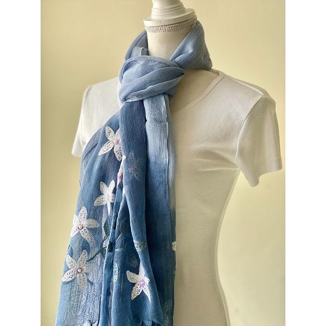 Used Kusukusu Zakka Ant Embroidery Pearl Beads Floral Stole Gradient Cotton 80% Silk 20% Embroidery Rayon 100% Country Simple Nordic 50cm x 180cm