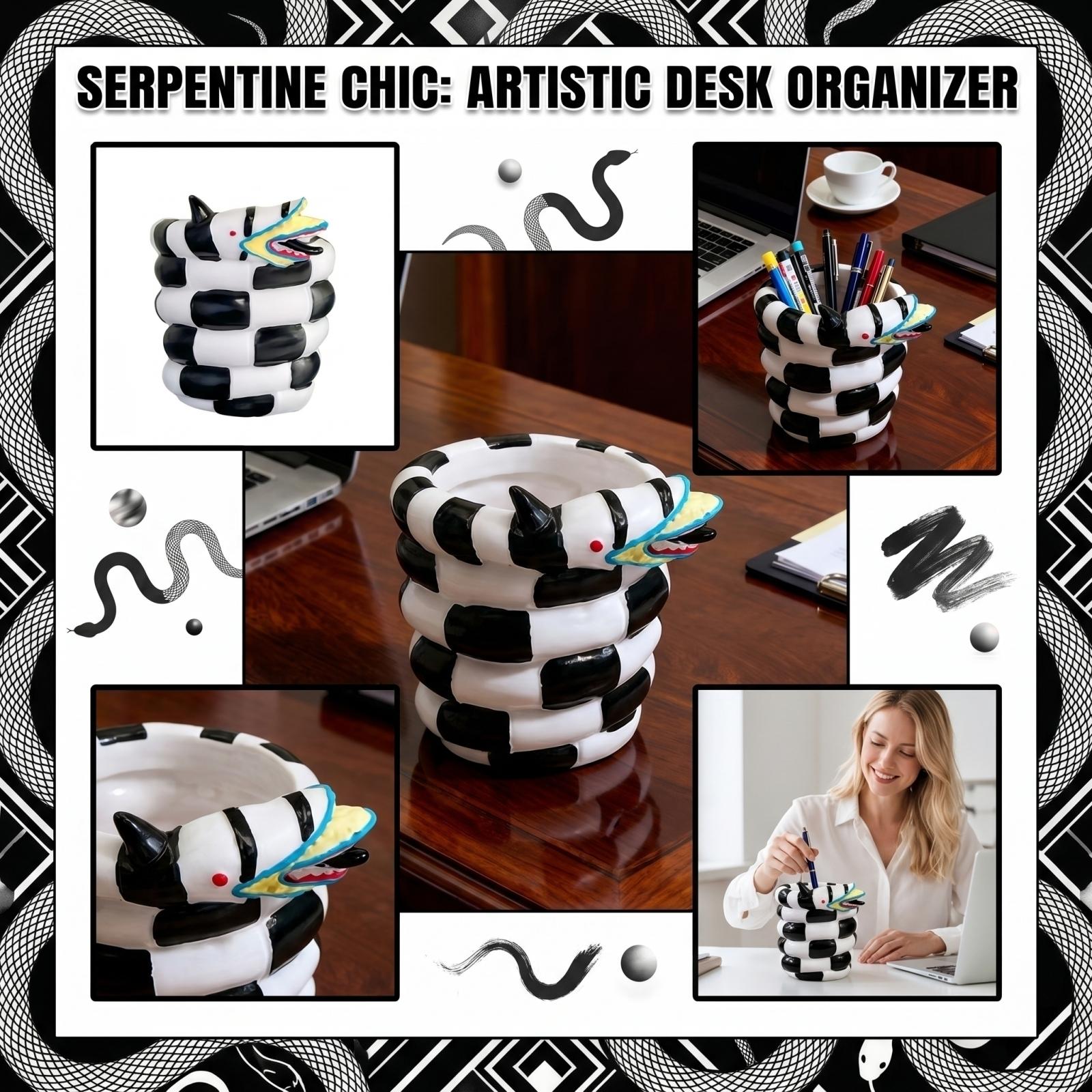 

Creative Spiral Snake Pen Holder Desk Organizer Decorative Sculpture for Office Home Workspace Storage and Display one size чёрный