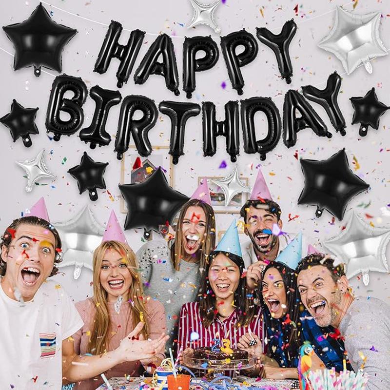 Happy Birthday To Xiyin Tk Aluminum Film Balloon Five-Star Cross Star Set Children'S Birthday Party Decoration
