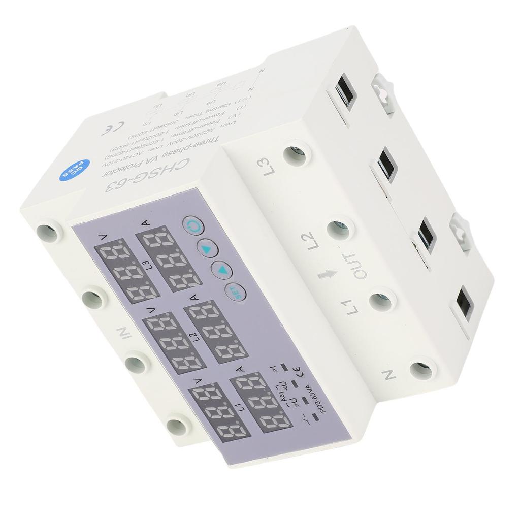 3 Phase DIN Rail Voltmeter Ammeter Automatic Overvoltage Overcurrent Protector AC230 300V