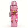 1PC Shiny Large Pink Bow 750ml Color Plastic Sports Water Bottle Leakproof Flip Straw Lid Suitable for Sports Office Home Use