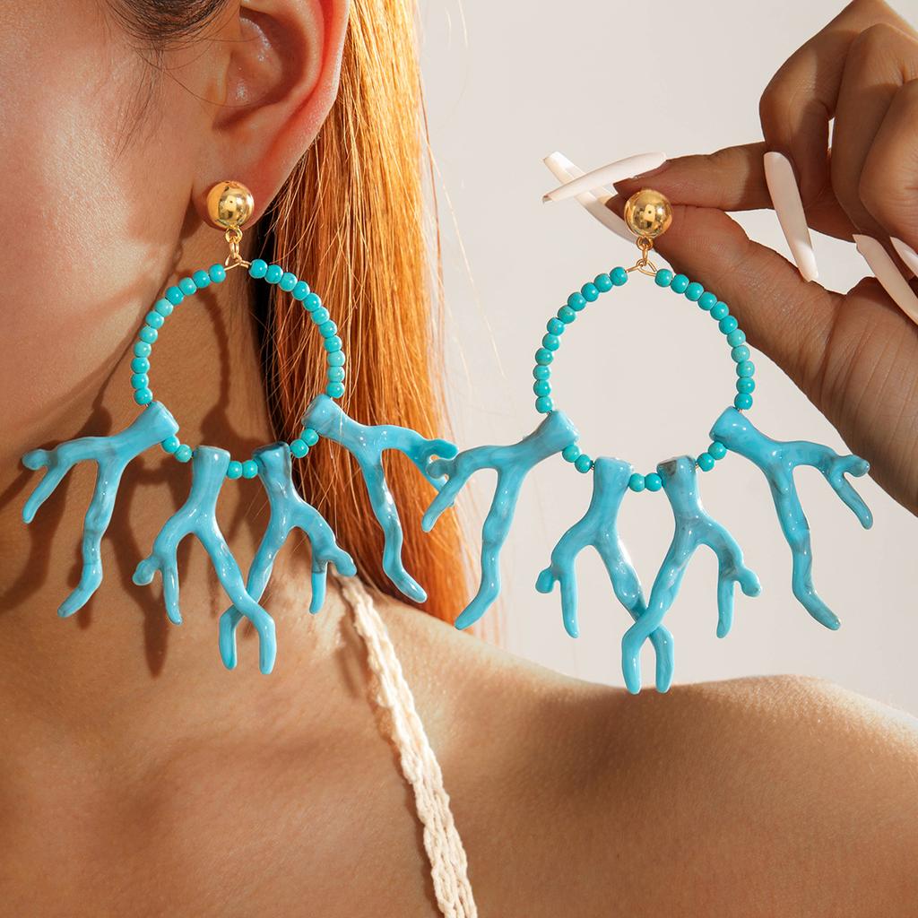 Modische Rotkorallenohrringe für Damen Elegante Imitationsperlen Seesternohrringe Bohemia Sommer Strand Schmuckzubehör