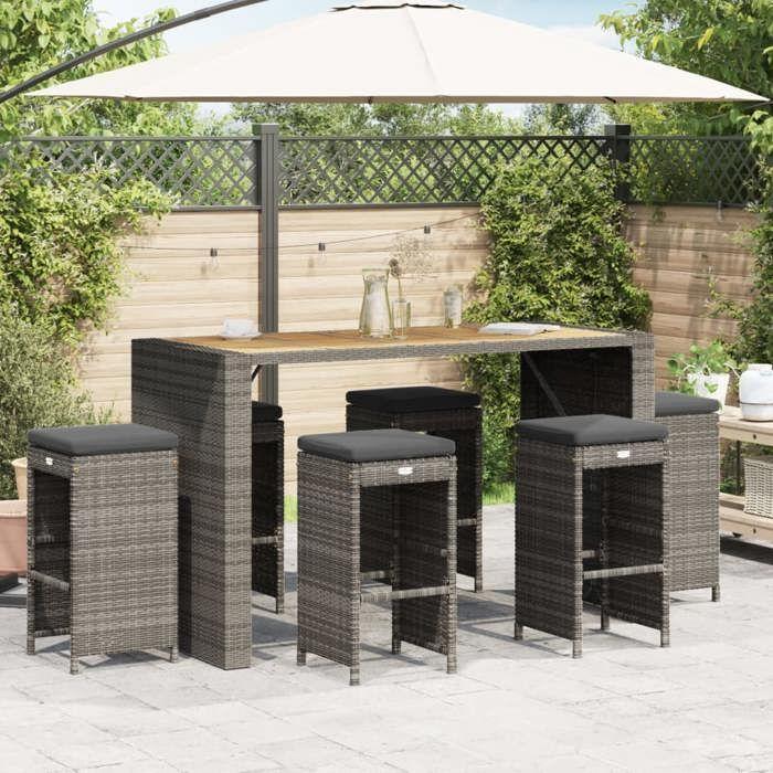 VidaXL Tabourets de bar de jardin et coussins lot de 6 résine tressée, tabouret, tabouret de bar extérieur, chaise de bar, 368693
