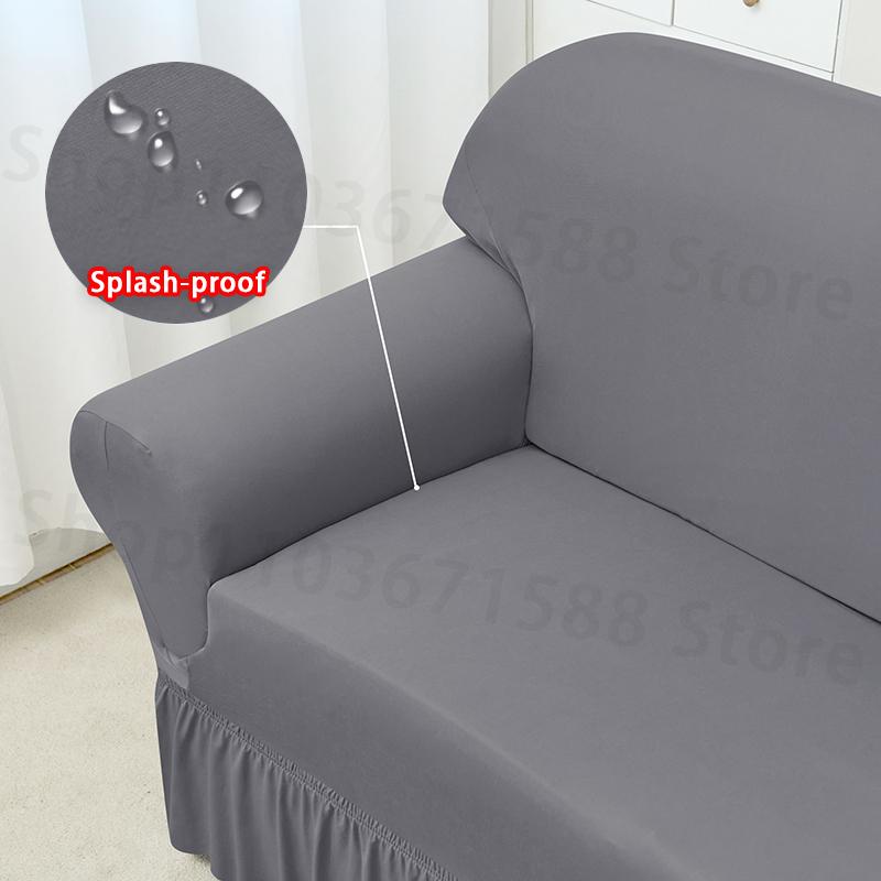 

1pc Stretch Sofa Cover Splashproof Sofa Covers With Skirt Solid Color Non-slip Sofa Slipcover For Bedroom Living Room Home Decor 1pc Single set(90-140cm)