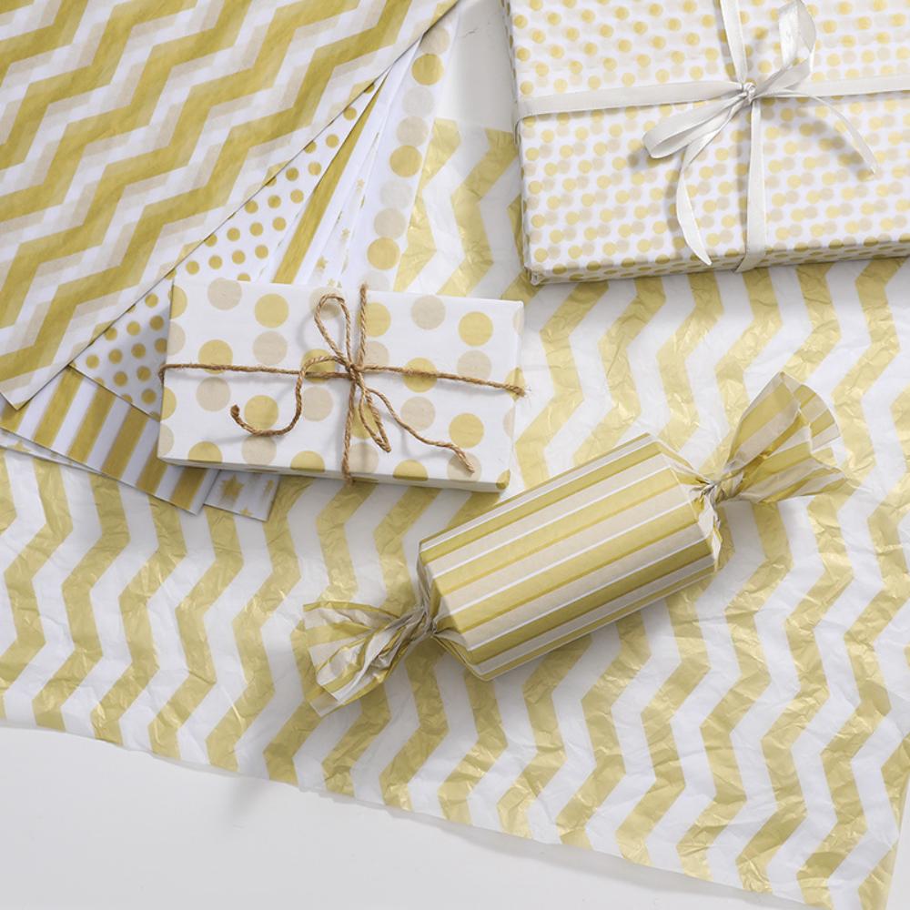20pcs 50*35cm Tissue Paper Golden Star Polka Dot Wave Print DIY Craft Flowers Gifts Packing Paper Wedding Party Decorative Paper