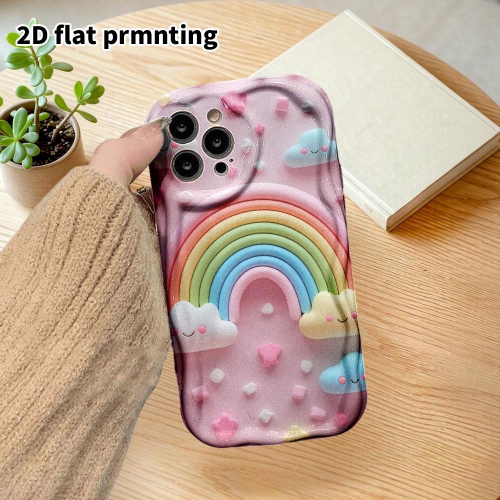 Phone Case: 2D Flat Design Suitable for iPhone 18, 17, 16, 15, 14, 13 Pro Cases, Couple Style, Rainbow Clouds, Christmas and Halloween Gifts