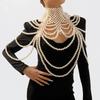 Vintage Multi Layer Pearl Body Chain For Women Heavy Duty Beaded Woven Exaggerated Retro Neck Jewelry