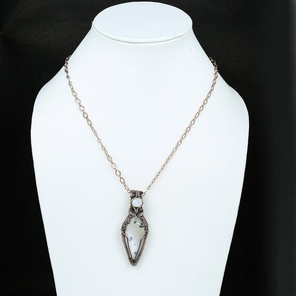 Dendrite Opal Gemstone Copper Wire Wrapped Pendant Designer Jewelry Handmade Pendant Rainbow Moonstone Jewelry Gift For Him Gift For Mother