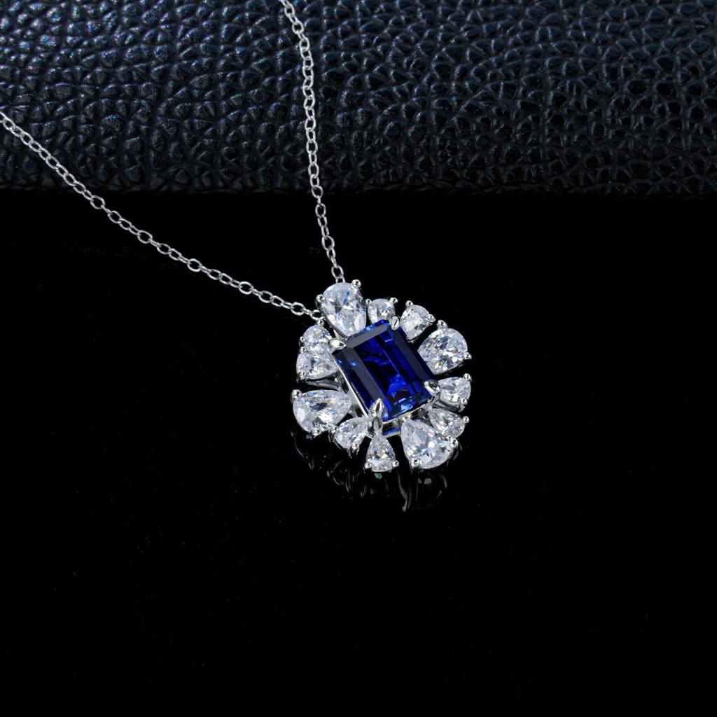 Blue Sapphire Petal Necklace - S925 Sterling Silver, Versatile & Durable High-End Gift for Birthday or Anniversary, Perfect for Best Friend or Wife.
