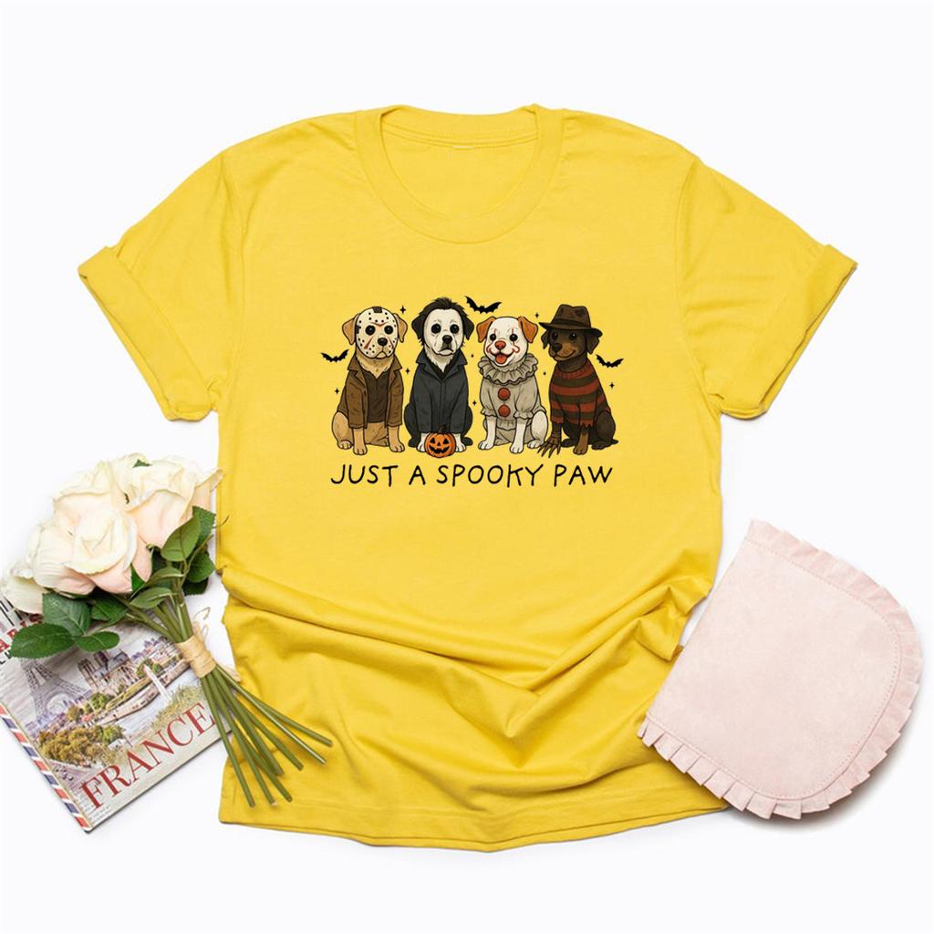 Just A Spooky Paw T-Shirt Halloween Dog T-shirts Halloween Characters Tee Funny Unisex Graphic T Shirts Spooky Season Shirt Top