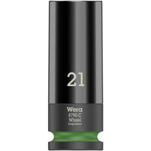 WERA 1/2" Hex Wheel Nut Impact Socket, 21mm Hex Drive, 85mm Total Length, 004592