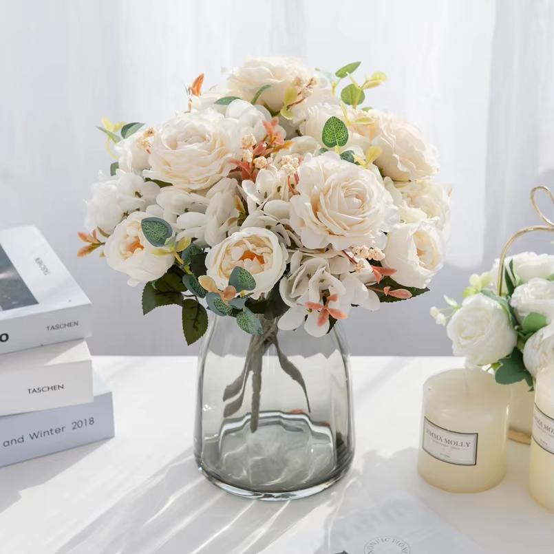 Artificial Rose Peony Bouquet High Quality Fake Flowers Festival Home Decora Diy Crafts Plants Arrangement Wedding Garden Bonsai