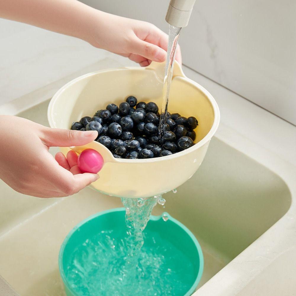 Round Fruit Drainer Basket Set Double Layer Washing Bowl Vegetable Washing Basin  Kitchen Tool